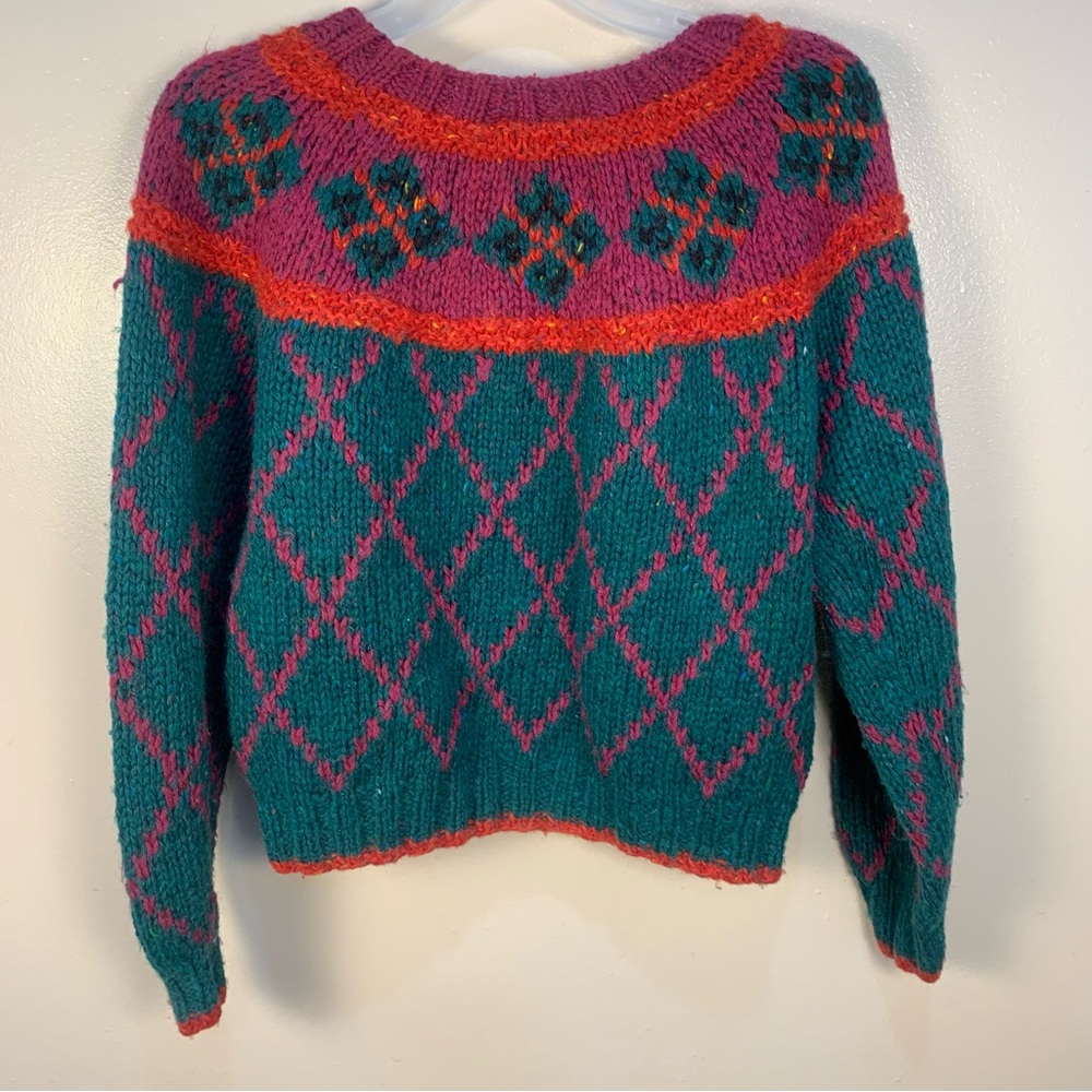 VTG 90s Liz Sport Chunky Cropped Pullover Pattern Sweater - Picture 8 of 11